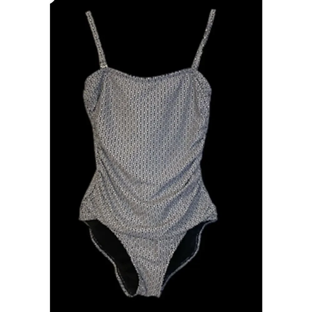 DKNY One Piece Swim Suit Adjustable Straps Sz. M Bra Blue/White - Picture 2 of 13